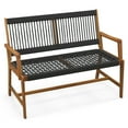 thumbnail image 1 of Gymax Patio 2-Person Acacia Wood Bench Kids All-Weather Rope Woven Outdoor Garden Black and Natural, 1 of 9