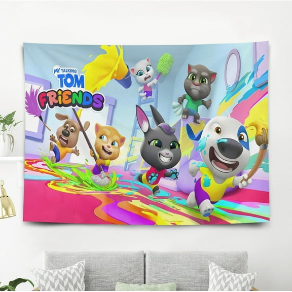 Tapestry for Talking Tom Bedroom Dorm wall hanging Funny Poster Backgrounds Banner Party Wall Art Decorations Kids Girls Teens Gifts Cute 40×60 inch