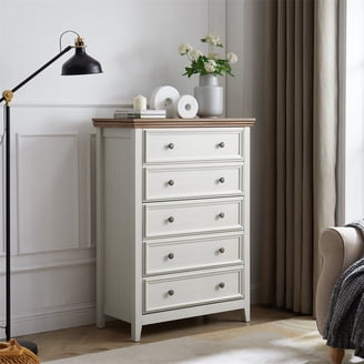 draw drawers バックオープンTシャツ ベージュ GustoWave Farmhouse 5 Drawer Vertical Storage Cabinet with Rattan