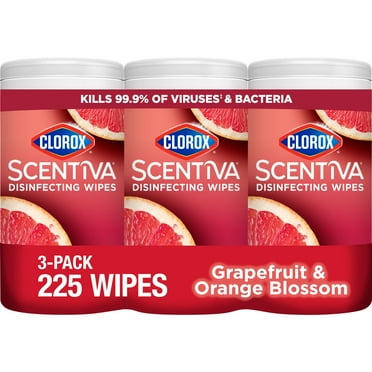 Clorox Scentiva Bleach Free Cleaning Wipes, Grapefruit & Orange Blossom, 225 Count, 3 Pack
