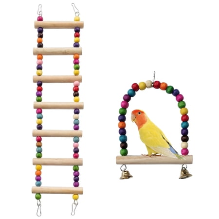 2 Pcs Bird Ladder Set, Bird Ladder for Cage with 7 Steps Ladder and Small Swing, Parakeet Cage Accessories, Bird Climbing Ladder and Playground Accessories.