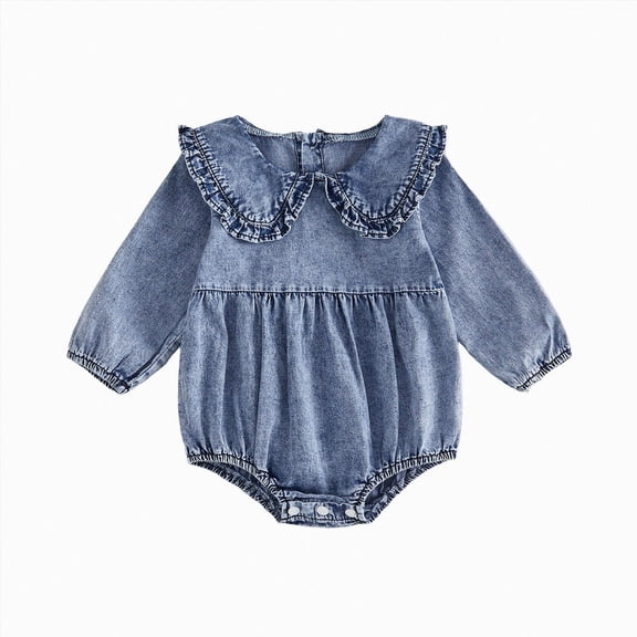 larppty Baby Girl Denim Outfit Button Romper Jean Jumpsuit Shorts Overalls Toddler Cowgirl Outfits Western Infant Clothes (Blue,3-6 Months)