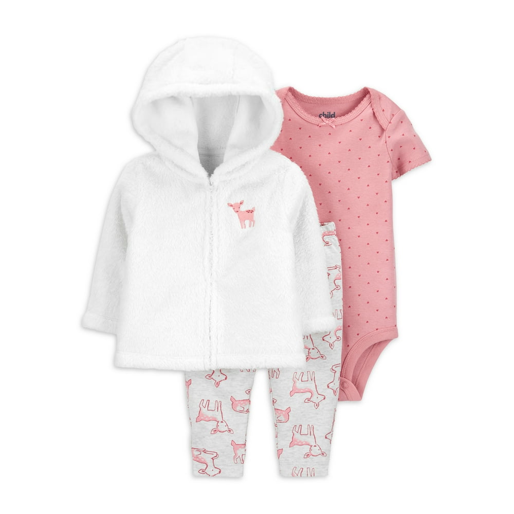Child of Mine by Carter's Baby Girl Fleece Cardigan, Bodysuit, & Pants
