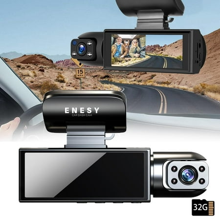 Car Dash Cam, Front and Rear 1080P HD Car Camera, Dash Cam Front and Rear Night Vision,150° View Angle, 24/7 Recording, with 32G Memory Card