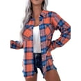 thumbnail image 2 of Womens Button Down Flannel Shirts Long Sleeve Plaid Shackets Business Casual Blouse Top Orange-Red M, 2 of 7