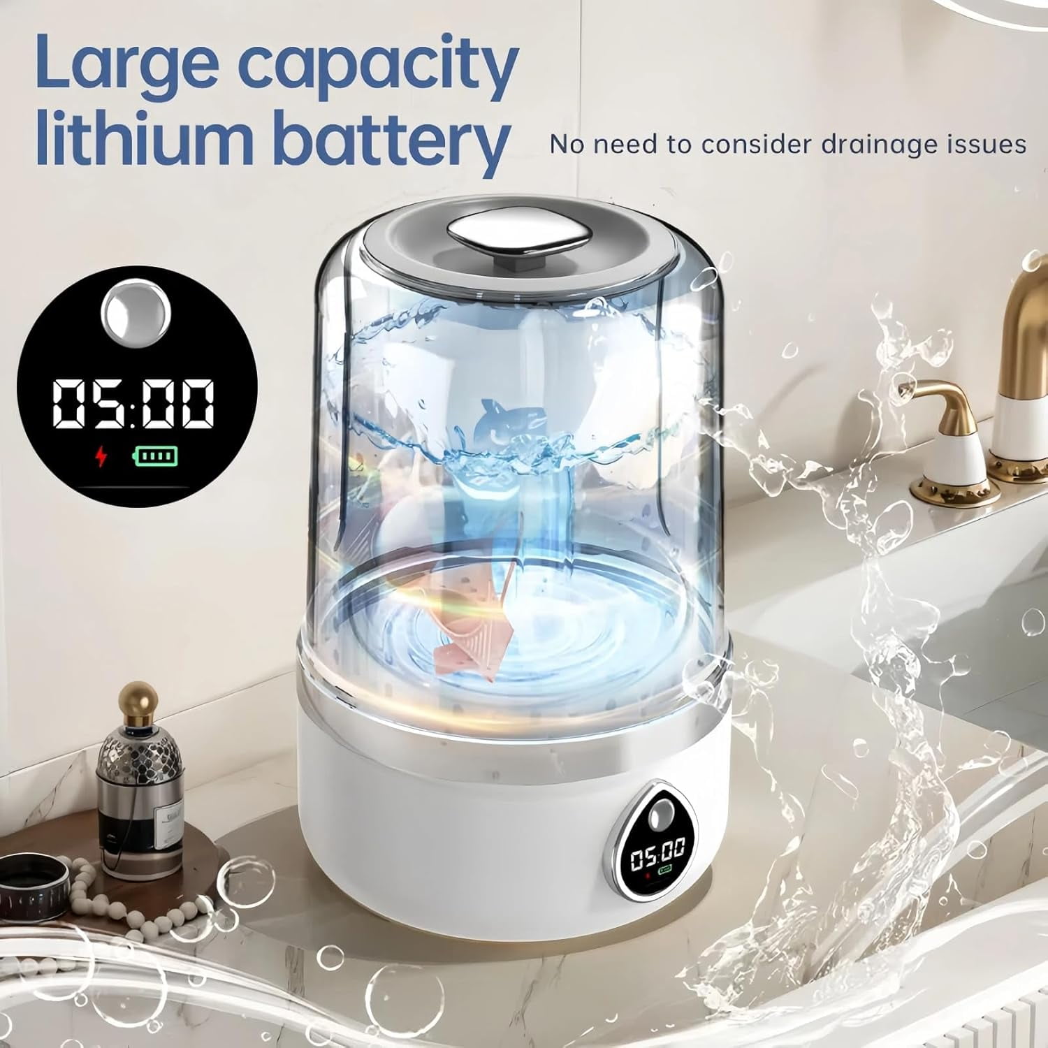 Underwear Washer, 1.4L Portable Washing Machine for Delicates & light garments, Cordless Small Laundry Machine for Baby Clothes, USB Charging Laundry Machine for Home, Apartment, RV, Camping,Travel