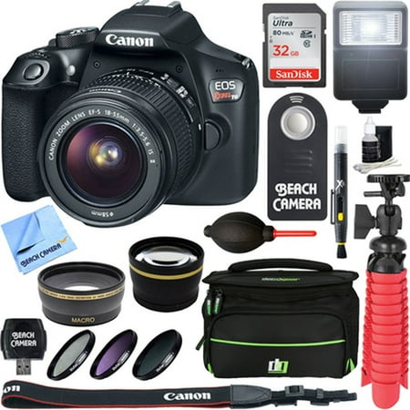 Canon EOS Rebel T6 Digital SLR Camera Wifi + EF-S 18-55mm IS STM Lens Kit + Accessory Bundle 32GB SDXC Memory + DSLR Photo Bag + Wide Angle Lens + 2x Telephoto Lens + Flash + Remote + Tripod & (Best Dslr Camera With Wifi For Beginners)