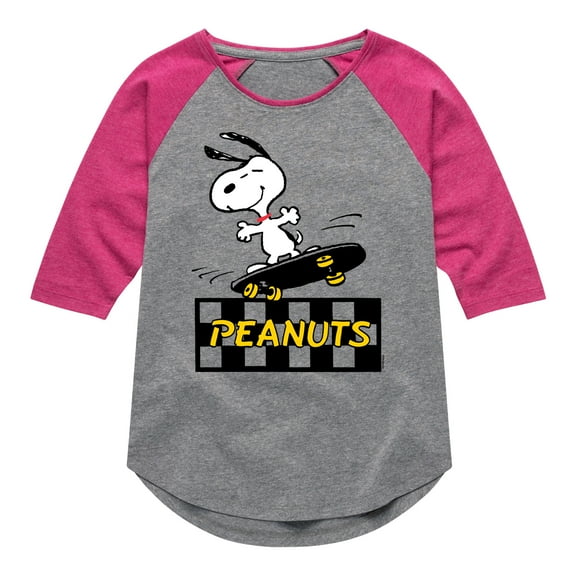 Peanuts - Snoopy Skater  - Toddler & Youth Girls Raglan Graphic T-Shirt