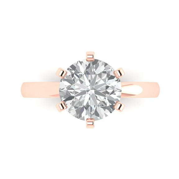Clara Pucci 14K Rose Gold 3ct Moissanite Solitaire Ring for Women