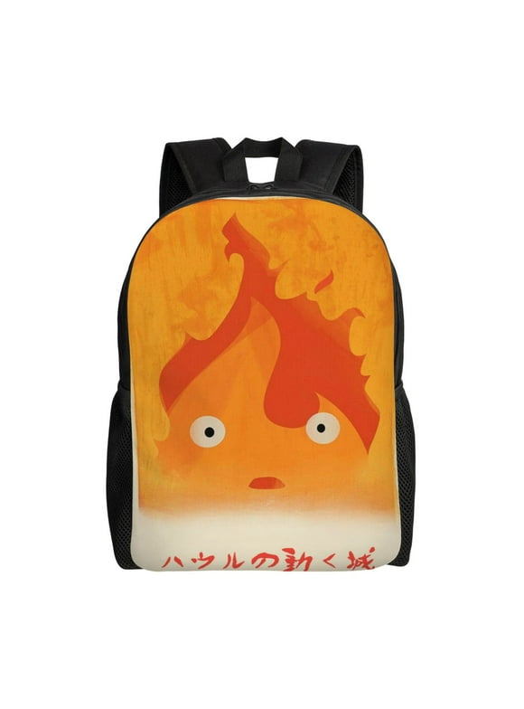 Howls Moving Castle Fire Backpack Cute Anime Large Capacity Multifunction Backpacks Lightweight Sports Travel Laptop Bag Daypack 16In