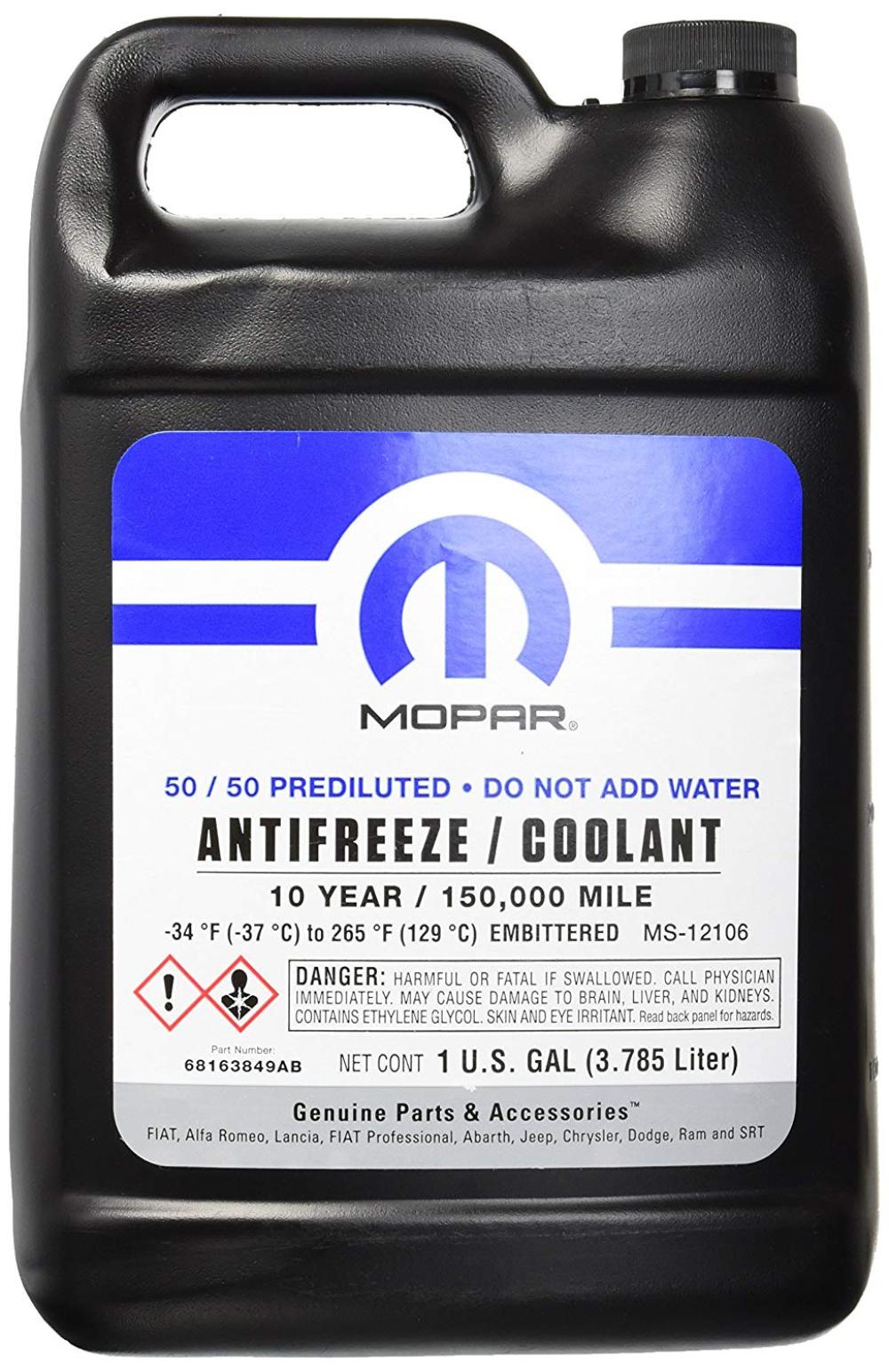 10 Year 150 000 Mile Coolant 50 50 Premixed Genuine Mopar 10 Year 150 000 Mile Coolant By Mopar Walmart Com Walmart Com