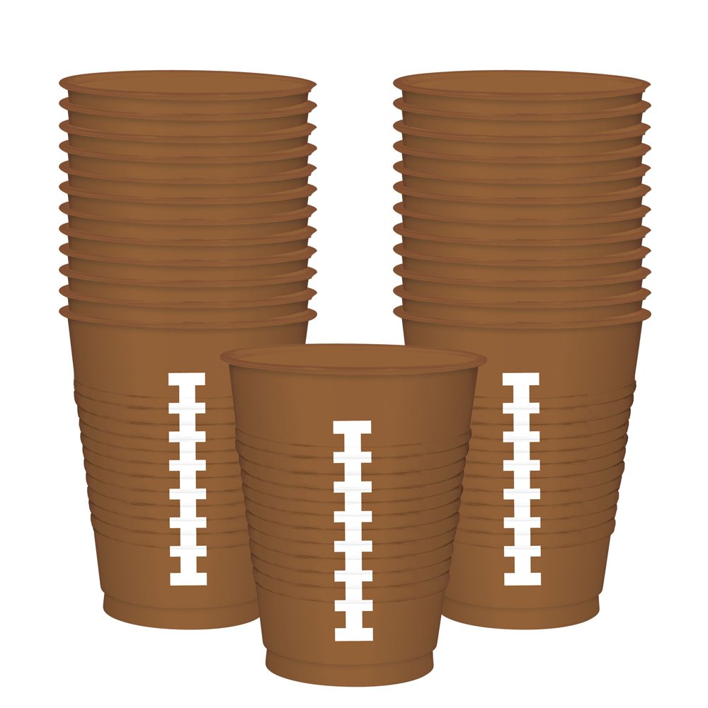 Football Design Touchdown Party 16 oz. Plastic Cups, Brown White, 25 CT