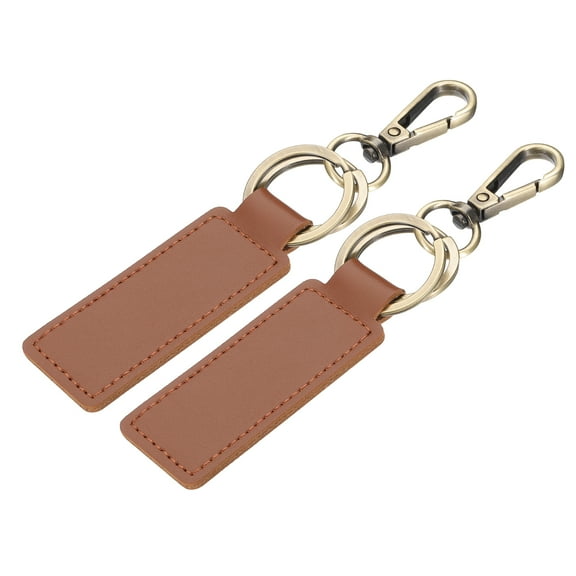 Uxcell Leather Keychains, 2Pcs Leather Key Chain with Metal Clip Car Keychain for Men and Women, Dark Brown