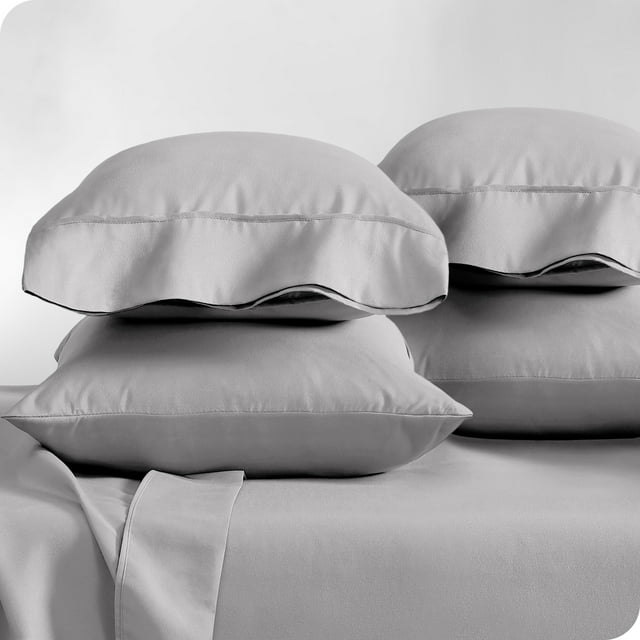 Bare Home Pillowcase Set - Premium 1800 Collection - Double Brushed - Ultra Soft - King Size, Light Gray, 4 Count
