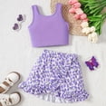 thumbnail image 3 of Toddler Girl 2 Piece Floral Print Outfits Solid Sleeveless Crop Tank Ruffle Hem Skirt Set Cute Summer Casual Wear, 3 of 7