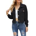 thumbnail image 1 of Chaqueta Manga Larga Solapa Color Puro Botón Bolsillo Casual Cómodo Tops Cortos Para Mujer Negro S, 1 of 6