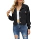 thumbnail image 1 of Chaqueta Manga Larga Solapa Color Puro Botón Bolsillo Casual Cómodo Tops Cortos Para Mujer Negro S, 1 of 6