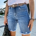 thumbnail image 2 of RYRJJ Women’s Jean Shorts Casual Summer Ripped High Waisted Denim Shorts Stretch Distressed Frayed Raw Hem Jean Shorts(Dark Blue,XL), 2 of 9