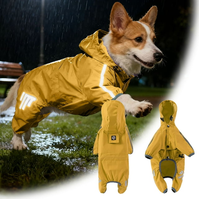 Adjustable Dog Raincoat Hooded Waterproof Jacket for Large Medium Small Dogs, Reflective Rain Poncho for Rainy Days Night Visibility