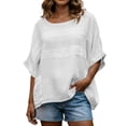 thumbnail image 3 of LangJing Oversized Cotton Linen Tops for Women 3/4 Sleeve Round Neck Summer Boho Shirts Loose Fit Dressy Casual Tunic Blouse with Pockets White,XL, 3 of 7