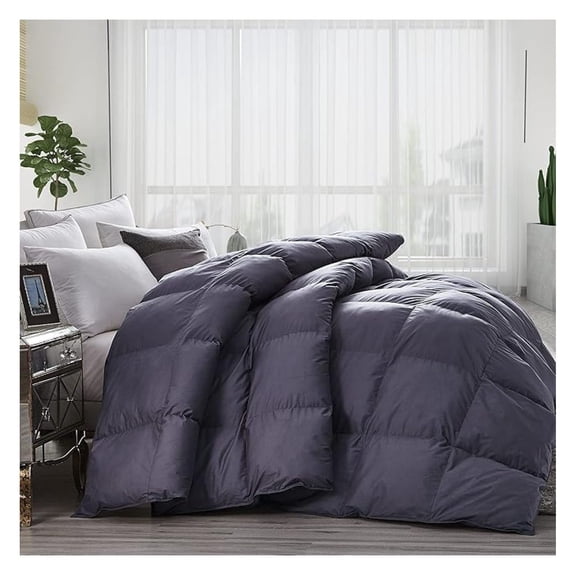 Luxurious King Size Goose Down Fiber Comforter Duvet Insert, 100% Egyptian Cotton Cover, 70 oz. Fill Weight Comforter (King, Gray Solid)