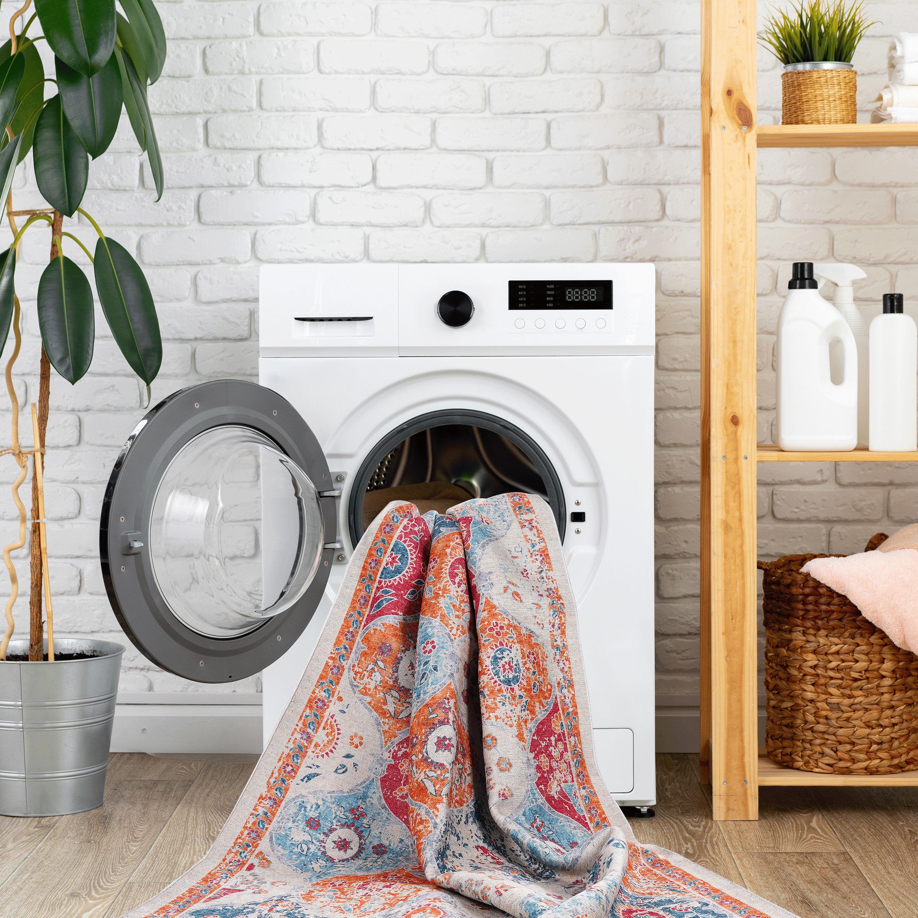Washable Area Rug 5x8 Cream Low Pile Non Slip Non Shedding Soft Chenille Stain Resistant Kid Pet Friendly For Living Room Bedroom
