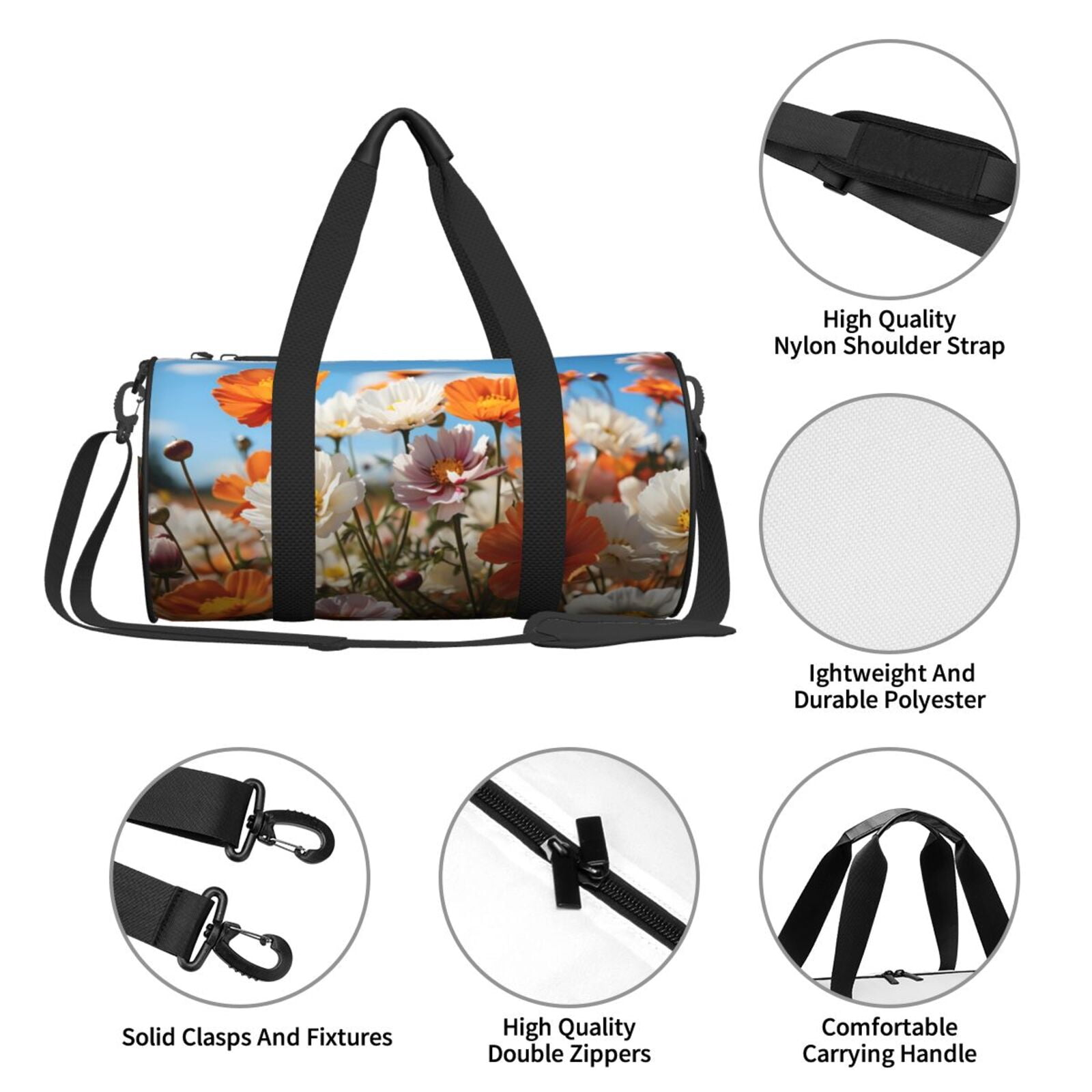 Vsdgher Vibrant Field Of Blossoms 45L Foldable Duffel Bag, Sports Gym Bag,Overnight Bag, Portable Weekender Bag for Airplanes