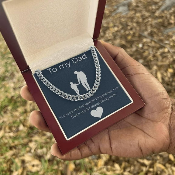 To My Dad Necklace Gift, Father's Day Gift from Son, Sentimental Jewelry for Dad, Cuban Chain Necklace Gift for Dad with Message Card and LED Box, Birthday Gift for Men, Fathers Day Gift
