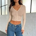 thumbnail image 5 of AherBiu Crop Tops for Women Ribble Knitted Cardigan Button down V Neck Slim Fitted Going out Tops, 5 of 5