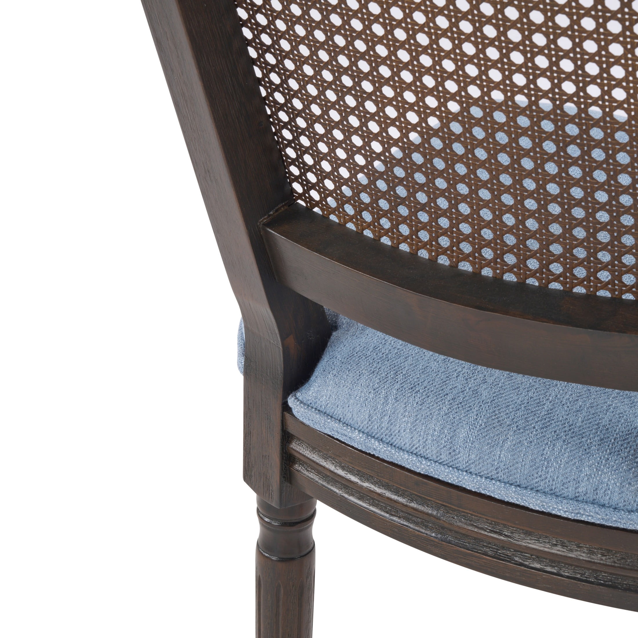 Christopher Knight Home Set of 2 French Country Dining Chairs with Rattan Cane Back, Dark Walnut+Slate Blue