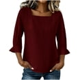 thumbnail image 2 of Women's Solid V-Neck Long Sleeve Casual Top with Three-Quarter Sleeve, 2 of 8