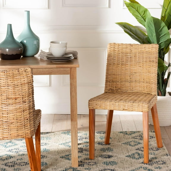 bali & pari Rowen Boho Dining Chair, Handwoven Natural Kubu Rattan, Light Honey