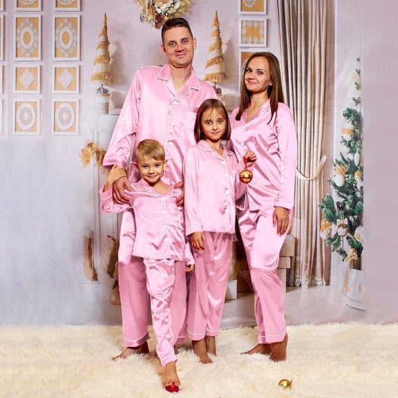 Matching Christmas Pajamas For Family Satin Silk Christmas Pajamas for Family Button Down Christmas Casual Wear Christmas Gifts Sets Pink Pajamas for Kids Pajamas