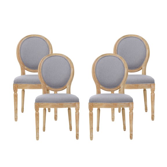 GDF Studio Lariya French Country Fabric Dining Chairs, Set of 4, Light Gray