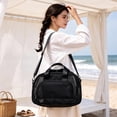 thumbnail image 6 of Mesh Tote Bag for Women, 16''x7.5''x10'' Lightweight Breathable Polyester Shoulder Bag, Multiple Pockets, Adjustable Crossbody Strap, Black Gym Beach Travel Bag - Black, 6 of 6