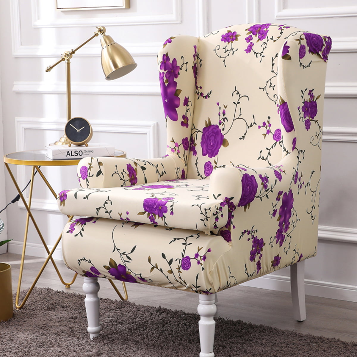 Ablerfly Classic Printed Armchair Slipcover,Stretch Wing Chair Cover Dust-Proof Furniture Protector for Living Room Decoration Fashion 
