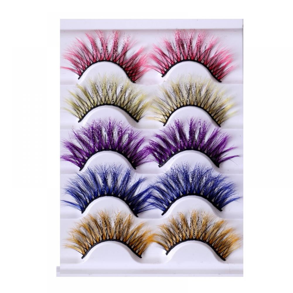 5 Pairs Colored Lashes Fluffy Mink Lashes Thick Cross Wispy Lashes Fake