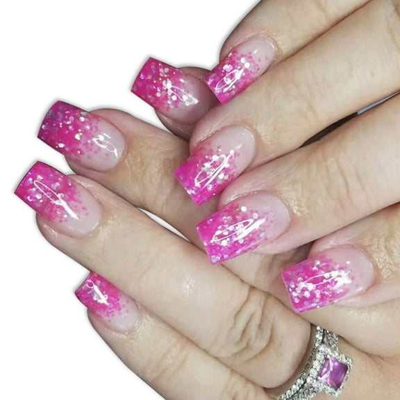 24pcs Medium Square Press On Nail With Shimmering Sequined Finish Fales Nail