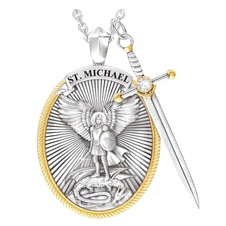 10K Yellow Gold Saint Michael 'Protect Us' Shield Medal Pendant - Handmade In USA, Religious Jewelry