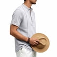 thumbnail image 4 of Timoontee Man Solid Color Casual Short Sleeved Half-buttoned Open And Close Vintage Standing Collar Top Gray L, 4 of 9
