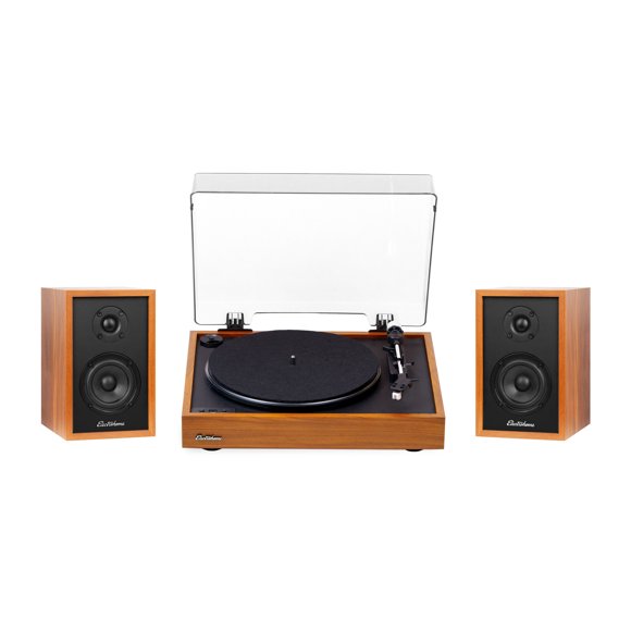 Electrohome Montrose Wireless Upgradable Vinyl Record Player with Berkeley, Powered Bluetooth Bookshelf Speakers, 1" Tweeter & 3" Driver, for Natural Acoustics, Teak