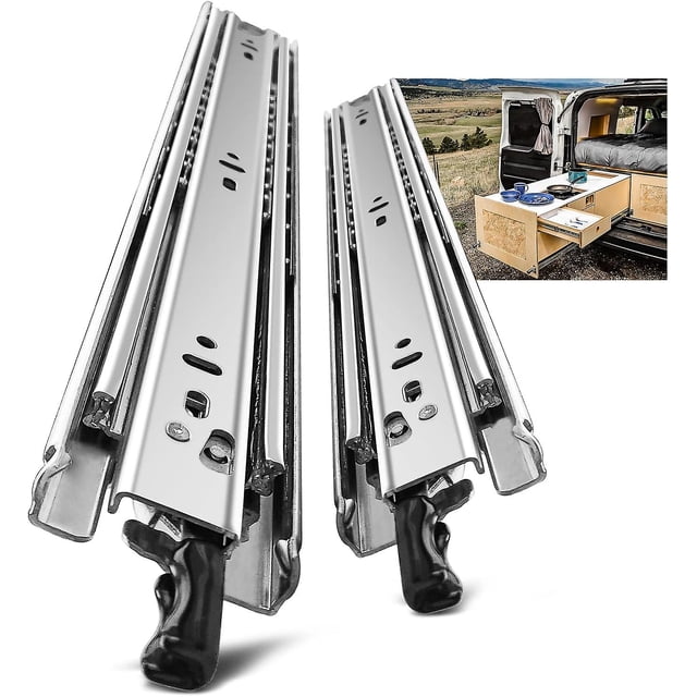 2 piezas de guías para cajones resistentes, extensión de 350 mm, con cerradura, capacidad de carga de hasta 68 kg