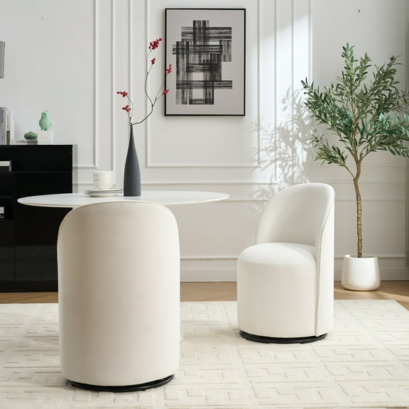 Pinovk Set Of 1 Upholstered Kitchen & Dining Room Barrel Chair, Mid Century Modern Round Velvet Dining Chair, 360 Degree Swivel Comfy Armless Accent Makeup Vanity Side Chair for Bedroom Living Room