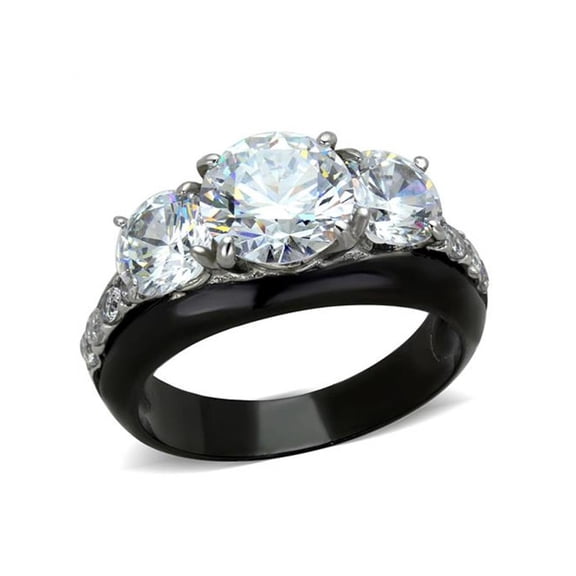 4.45 Ct Round Cut AAA Cz Black Stainless Steel Engagement Ring Women's Size 8