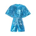 thumbnail image 2 of iefiel Girls Sequins Jumpsuits Sparkly Rompers V Neck Cap Sleeve Pageant Party Disco Dance Outfits Light Blue 12, 2 of 5