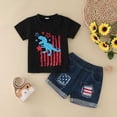 thumbnail image 2 of ASFGIMUJ Toddler Girls Short Sleeve Independence Day 4Th Of July Dinosaur Prints T Shirt Tops Denim Shorts Outfits,Size 4 Years-5 Years, 2 of 7