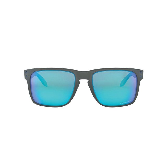 lente solar oakley hombre oo9417 gris cuadrada frente centrado, gafas de sol cuadradas para hombre con montura gris y lentes espejadas azul verdosa, patillas visibles en ángulo y puente de nariz hueco; diseño versátil ideal para uso diario y distintas ocasiones.