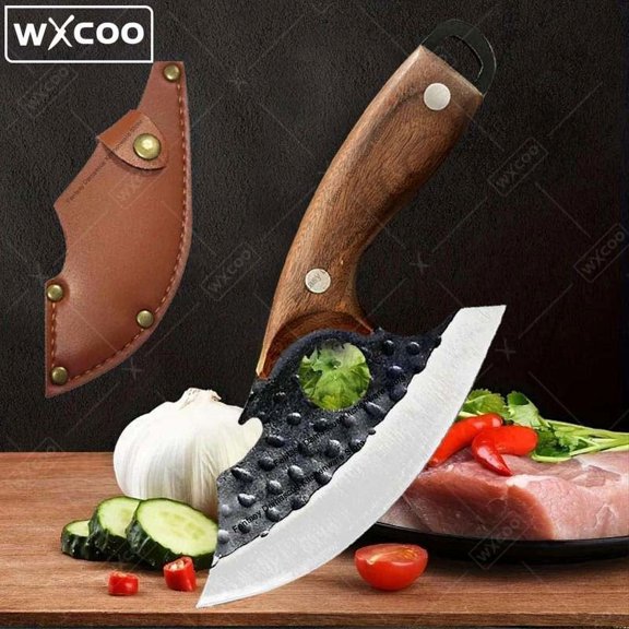 WXCOO Hunting Camping Knife for Outdoor Stainless Steel Kitchen Knife Multifunctional Pocket Knife Meat Cleaver Handmade Forged Knife Wooden Handle Kitchen Boning Knife