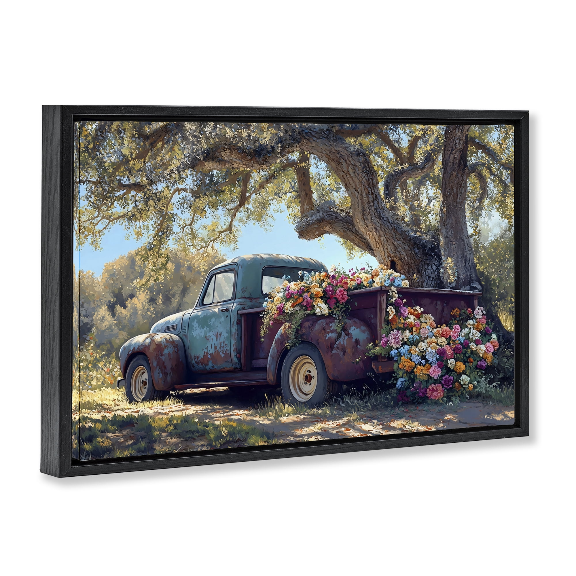 Stupell Industries Repurposed Truck Filled with Flowers Black Framed Floater Canvas Wall Art, design by Franklyn Gregory