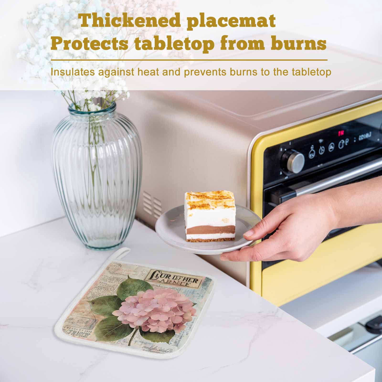 Pink Vintage Floral Pot Holders for Kitchen Heatproof Potholder, 3 Pack Summer Botanical Retro Hot Pads Multipurpose Oven Pads Cloth Potholders Trivet for Cooking Baking